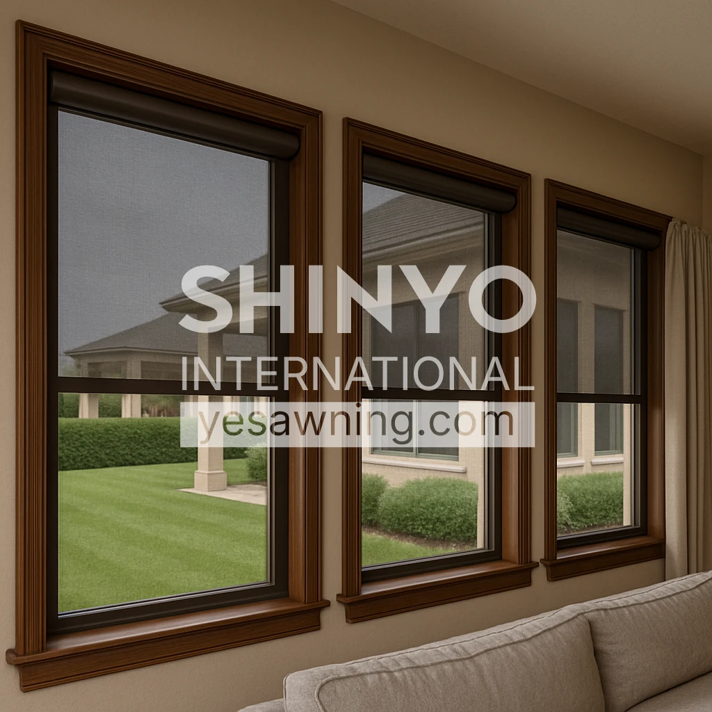 Brown windproof roller blinds Brown windproof roller blinds